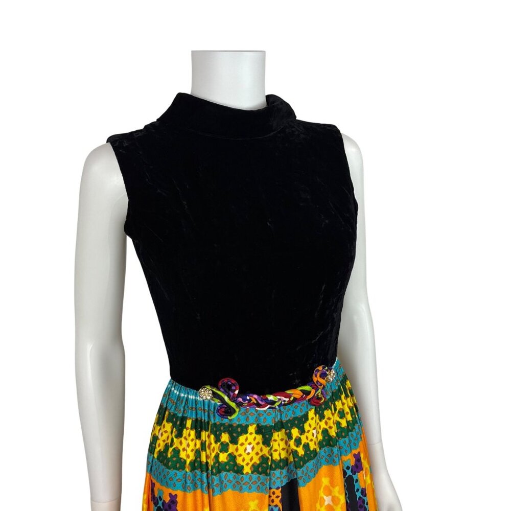 Vintage 60s Jumpsuit Womens XS Multicolored Wide Leg Pants Velvet Hostess Outfit - Picture 4 of 13